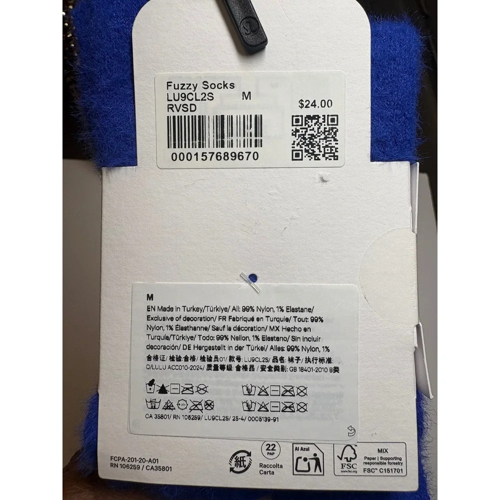Lululemon Fuzzy Socks Riverside Blue Crew Length Unisex Size M‎